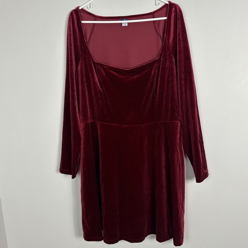 Old Navy Red Velvet Square Neck Long Sleeve Dress Womens Size XXL NEW Velour NWT - Picture 15 of 16